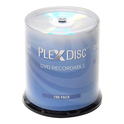 PlexDisc DVD-R 4.7GB 16x Recordable Media Silver Top Disc  100pk Cake Box (FFP) 632-115-BX, 100 Discs
