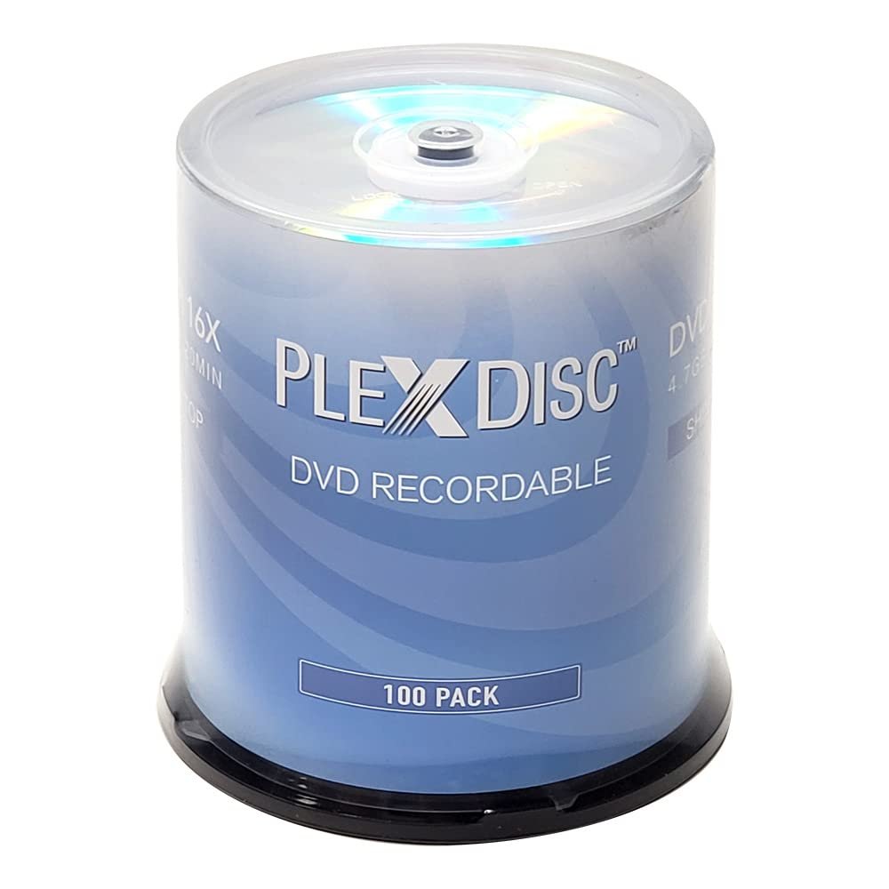 PlexDisc DVD-R 4.7GB 16x Recordable Media Silver Top Disc  100pk Cake Box (FFP) 632-115-BX, 100 Discs