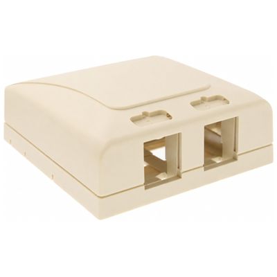 ICC 2-Port Surface Mount Box with Removable Icon, Ivory, Works with Wide and Slim Profile Keystone Jacks, Modular Outlet for Voice and Data, UL 94V-0, TAA Compliant, IC108SB2IV