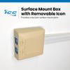 ICC 2-Port Surface Mount Box with Removable Icon, Ivory, Works with Wide and Slim Profile Keystone Jacks, Modular Outlet for Voice and Data, UL 94V-0, TAA Compliant, IC108SB2IV view 2