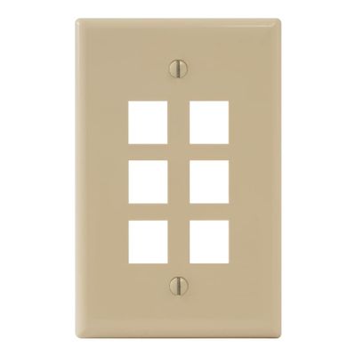 ICC Oversized 6-Port Keystone Wall Plate, UL Listed, ABS Plastic, Single Gang Faceplate for RJ45 Modular Inserts, Ivory, 1-Pack