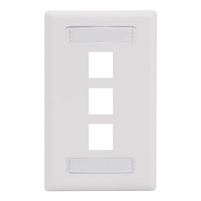 ICC Station ID Wall Plate with 3 Ports, Single Gang, UL Listed, ABS Plastic, Keystone Jack Compatible, Label Window with Clear Cover, White