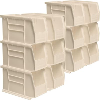 Akro-Mils 30230 AkroBins Plastic Hanging Stackable Storage Organizer Bin, 11-Inch x 5-Inch x 5-Inch, Stone, 12-Pack