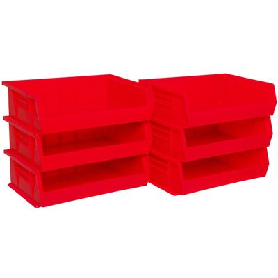 Akro-Mils 30255 AkroBins Plastic Storage Bins, 11"x16"x5", Red, 6-Pack