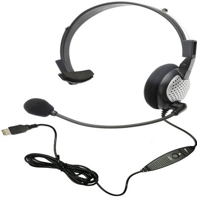 Andrea Communications NC-181VM USB On-Ear Monaural Computer Headset with Noise-canceling Microphone, in-line Volume/Mute Controls, and Built-in External Sound Card and USB Plug, Black, Grey, Silver
