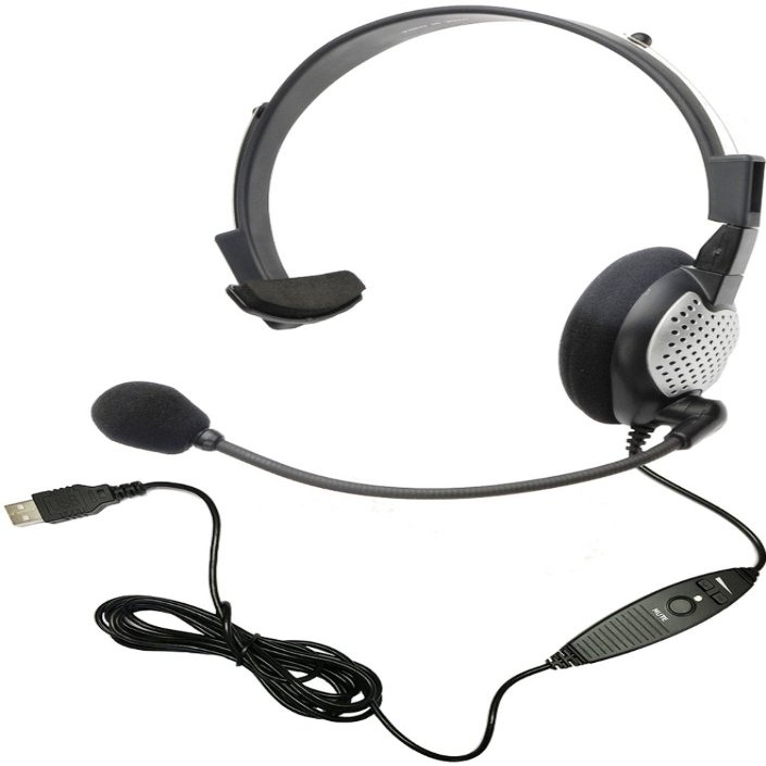 Andrea Communications NC-181VM USB On-Ear Monaural Computer Headset with Noise-canceling Microphone, in-line Volume/Mute Controls, and Built-in External Sound Card and USB Plug, Black, Grey, Silver