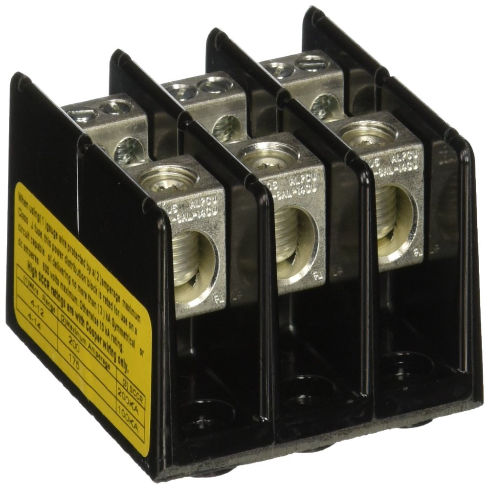 Eaton Bussmann Series 16220-3 Power Distribution Block, 600 Vac, 600 Vdc, 175 A, Three-Pole, SCCR: 10 kAIC, Black, Molded Thermoplastic