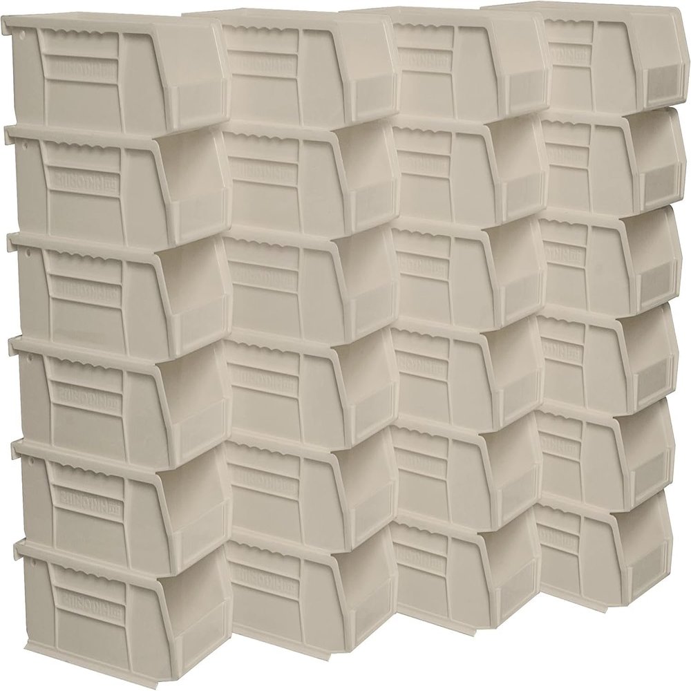 Akro-Mils 30220 AkroBins Plastic Hanging Stackable Storage Organizer Bin, 7-Inch x 4-Inch x 3-Inch, Stone, 24-Pack
