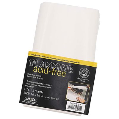 Lineco, 16x20 Glassine Sheets, Acid-Free Unbuffered Interleaving Tissue, White