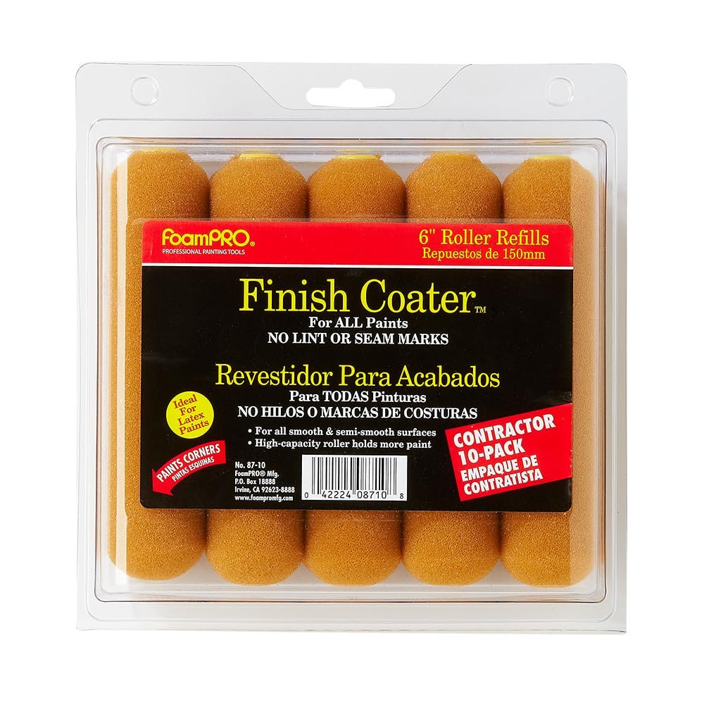 FoamPRO 87-10 Foam Mini Roller Refills, 6 Inch (Pack of 10) , Tan