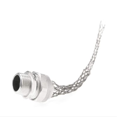 Woodhead 36273 Cable Strain Relief, Straight Male, Deluxe Cord Grip, Aluminum Body, Stainless Steel Mesh, 1-1/4" NPT Thread Size, F5 Form Size, 1.125-1.250" Cable Diameter