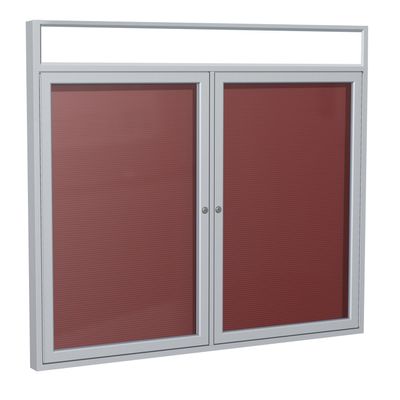 36"x60" 2-Door Satin Alum Frame w/Headliner Enclosed Flannel Letter Board, Burgundy