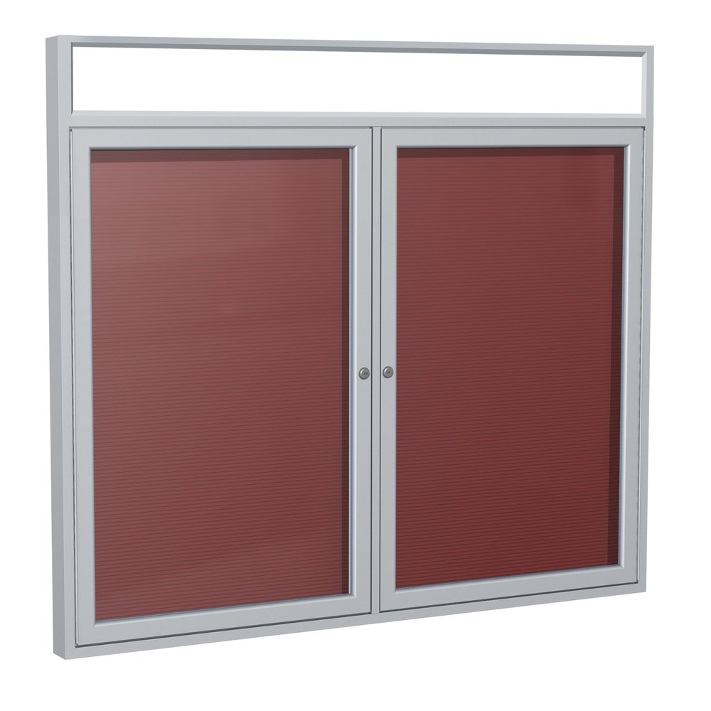 36"x60" 2-Door Satin Alum Frame w/Headliner Enclosed Flannel Letter Board, Burgundy