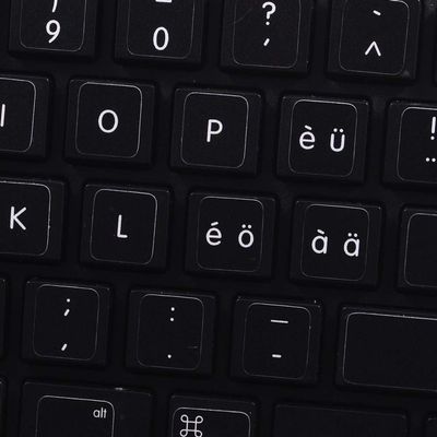 MAC Swiss MULTILINGUAL Keyboard Stickers ON Black Background