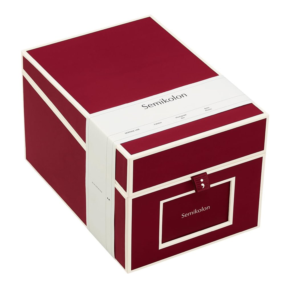 Semikolon - Photo Storage Box Large with Cover Window and Adjustable Tabs, Burgundy