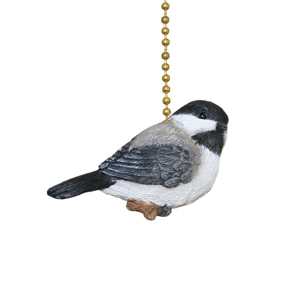 Clementine Designs Chickadee Little Bird Ceiling Fan Pull Chain Light Decorative Extension with 6" Gold Accent Chain, 3D Resin Design