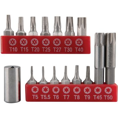 Performance Tool 1416 1-Inch and 2-Inch Torx Bit Set with Sizes T5-T50, Made of Durable CR-V Steel for Long-lasting Use