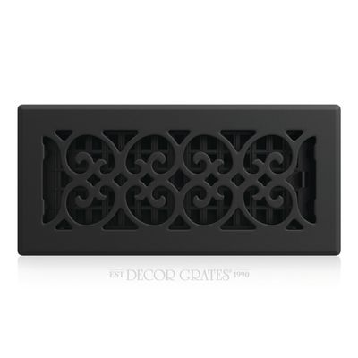 Decor Grates Metal Scroll Decorative Air Vent Cover 4x10 Floor Register  Adjustable Control Lever  AC Floor Vent Covers for Home Floor Vents  Fits 4 x 10 Inch Opening  Textured Black (ST410)