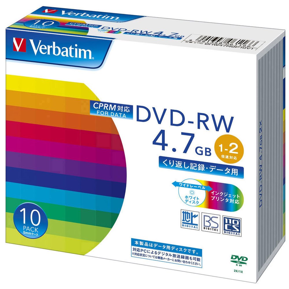 Mitsubishi Chemical Media Verbatim DVD-RW (CPRM) 4.7 GB Repeated Record For 1 2 X Speed 5 mm Case of 10 dhw47ndp10 V1