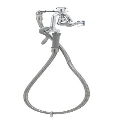 T&S Brass B-0605 Wall Mount Vacuum Breaker Stainless Steel Hose Self-Closing Hook Nozzle Pot Filler, Silver