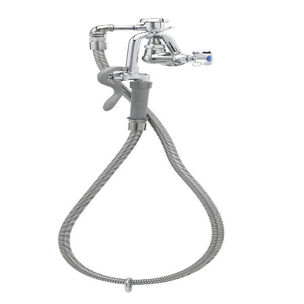 T&S Brass B-0605 Wall Mount Vacuum Breaker Stainless Steel Hose Self-Closing Hook Nozzle Pot Filler, Silver