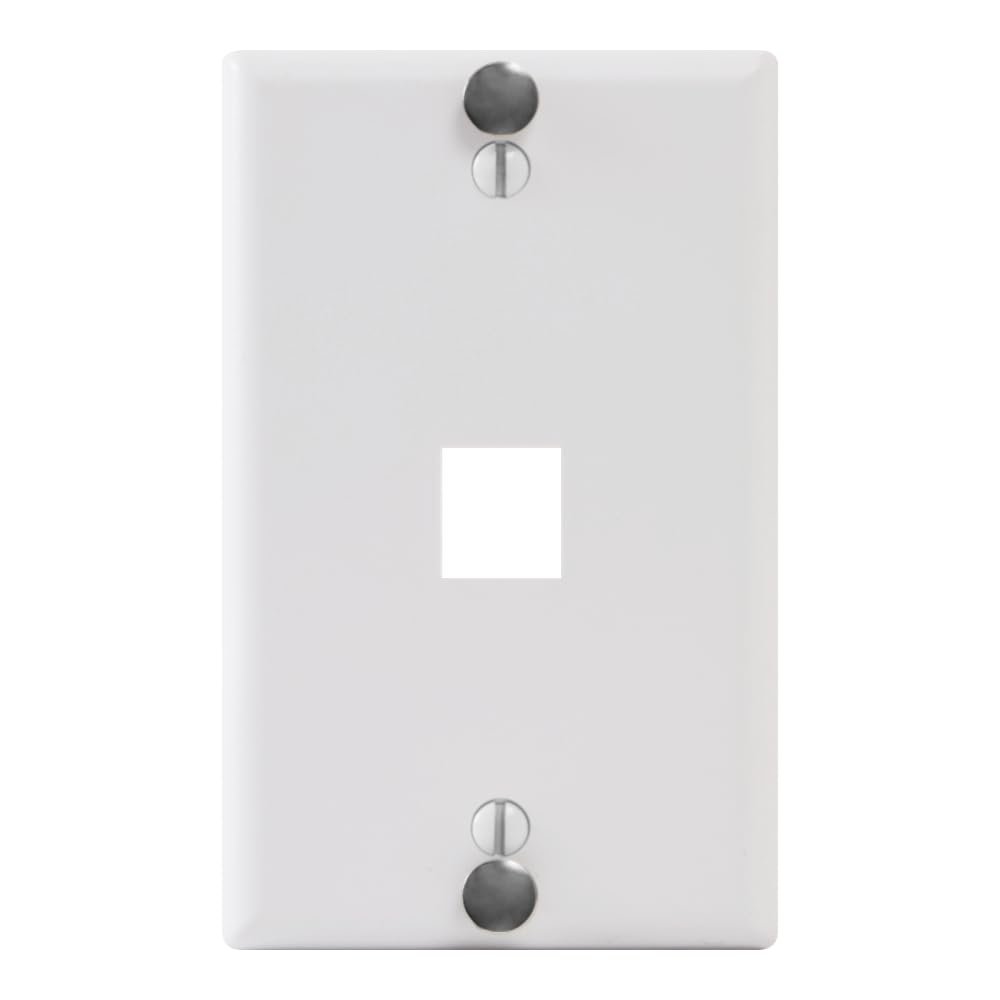 ICC 1-Port Keystone Wall Plate (1 Pack), UL Listed, Durable ABS Plastic with Telephone Hanging Standoffs, Single Gang Wall Plate for RJ45, RJ11/RJ12 6P6C Jack, White