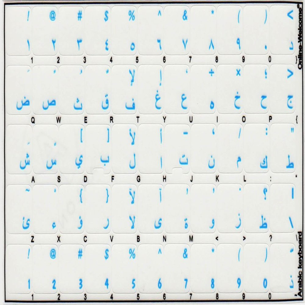 Arabic Transparent Stickers with Blue Lettering for LAPTOPS Desktop Computers Keyboards