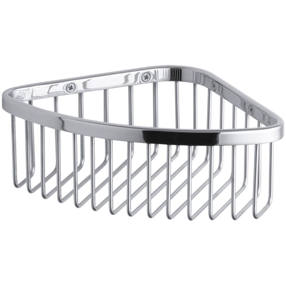 KOHLER 1896-S Corner Shower Basket, Medium, Corrosion Resistant, Mounting Hardware Included, Durable, Polished Stainless Steel