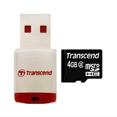 Transcend 4 GB microSDHC Class 2 Flash Memory Card with USB Card Reader TS4GUSDHC2-P3 (Black)