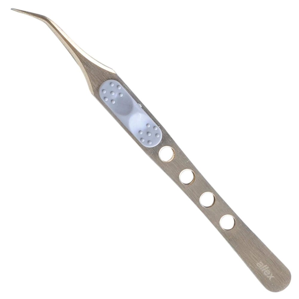 ALLEX Japanese Titanium Tweezers Precision Fine Point (Curved Titanium Coating), Made in JAPAN, Pointy Craft Tweezers for Crafting, Hobby, Jewelry Detail Work, Japanese Stainless Steel, Gold