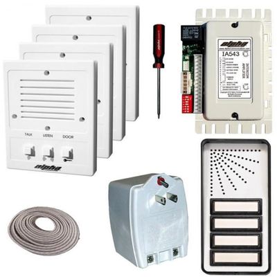 Alpha Communications IK543/4S 4-Unit Apartment Entry Intercom Kit with Wired Connection; Exceptional Voice Fidelity; Simple Loop Wiring; Easy Installation