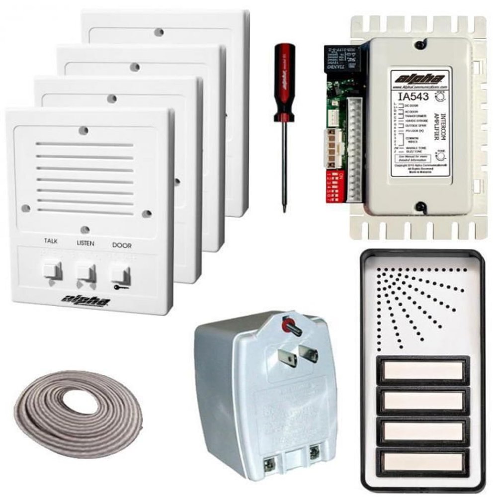 Alpha Communications IK543/4S 4-Unit Apartment Entry Intercom Kit with Wired Connection; Exceptional Voice Fidelity; Simple Loop Wiring; Easy Installation