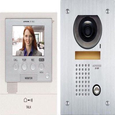 Aiphone JFS-2AEDF Audio/Video Intercom System with Flush-Mount Door Station with Stainless Steel Faceplate for Single Door, Accepts an Additional Door Station and Up to Two Sub-Master Stations