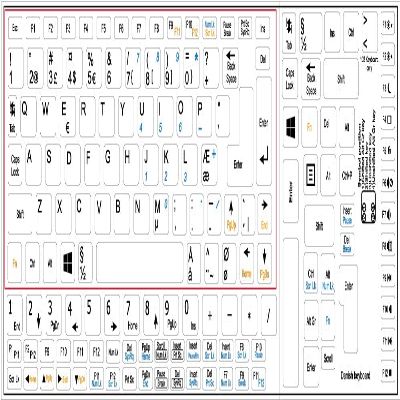 Danish Keyboard Stickers Netbook ON White Background