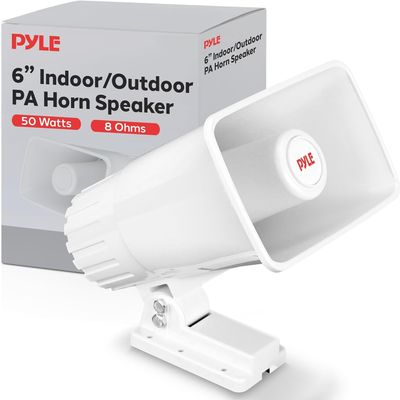 Pyle Indoor / Outdoor PA Horn Speaker - 6" PA Speaker With 8 Ohms Impedance & 50 Watts Peak Power - Mounting Bracket & Hardware Included - Pyle PHSP4 White
