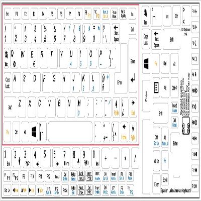 SPANISH LATIN AMERICAN NETBOOK KEYBOARD LABELS LAYOUT WHITE BACKGROUND