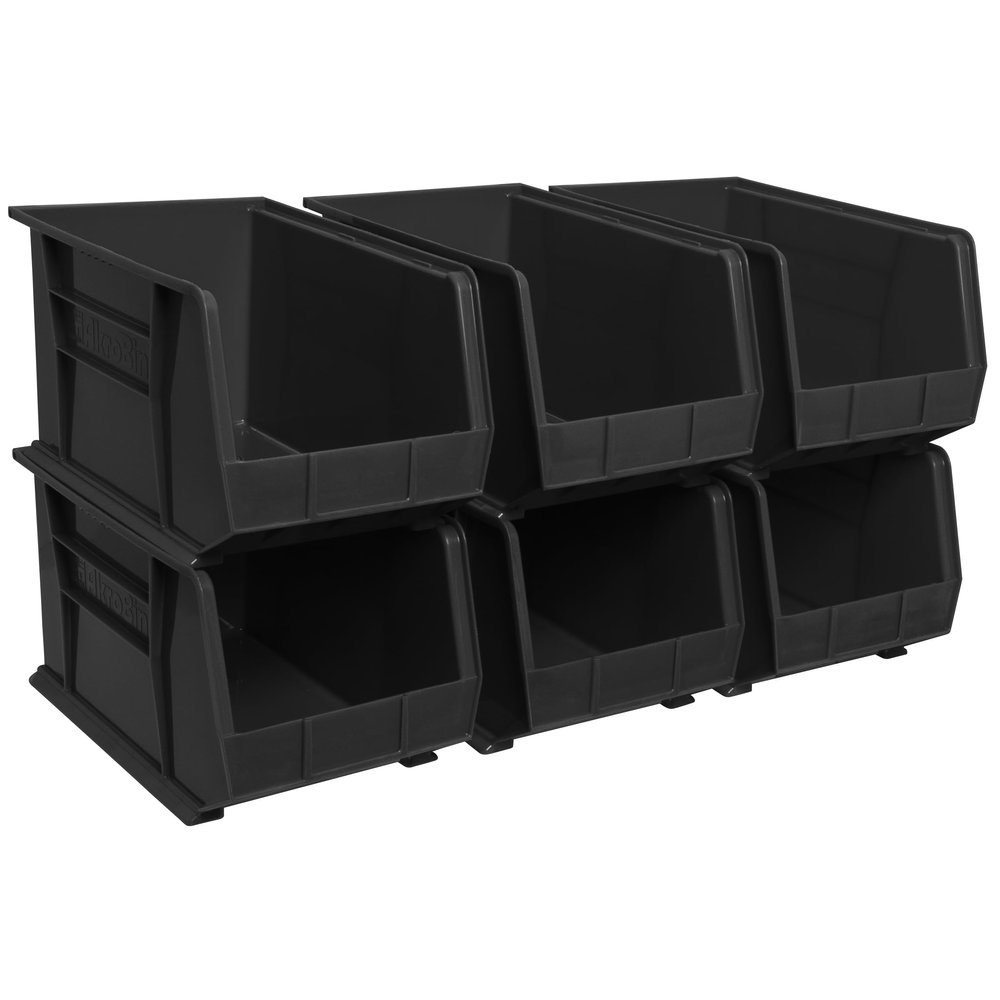 Akro-Mils 30260 AkroBins Plastic Storage Bins, 18"x11"x10", Black, 6-Pack
