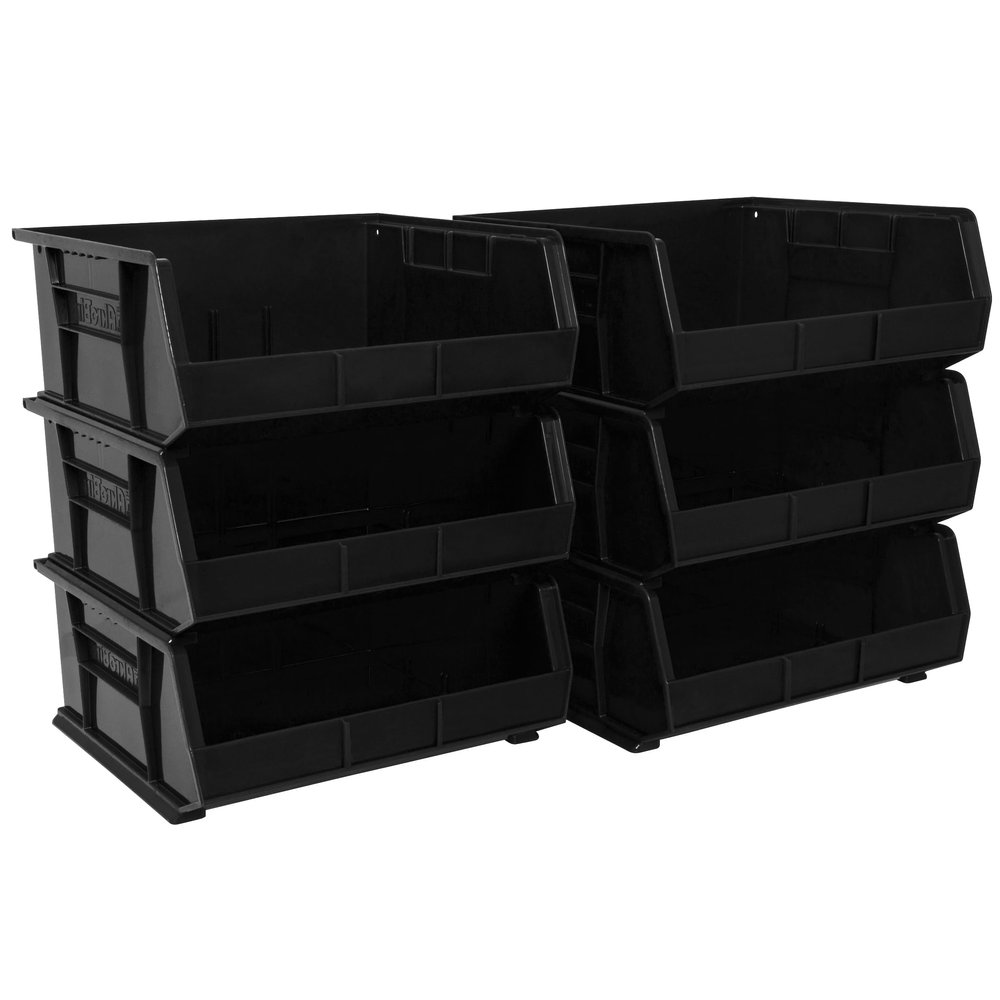 Akro-Mils 30250 AkroBins Plastic Storage Bins, 15"x16"x7", Black, 6-Pack