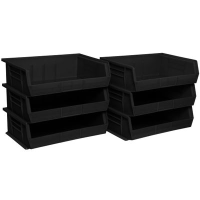 Akro-Mils - 30255 AkroBins Plastic Storage Bin Hanging Stacking Containers, (11-Inch x 16-Inch x 5-Inch), Black, (6-Pack)