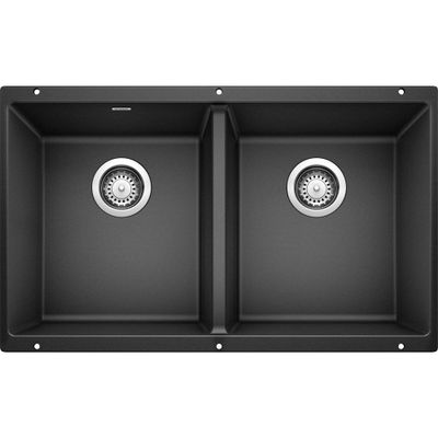 BLANCO 516322 Precis Silgranit 50/50 Double Bowl Undermount Kitchen Sink, 29.75" L X 18.11" W - Anthracite