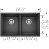 BLANCO 516322 Precis Silgranit 50/50 Double Bowl Undermount Kitchen Sink, 29.75" L X 18.11" W - Anthracite view 3