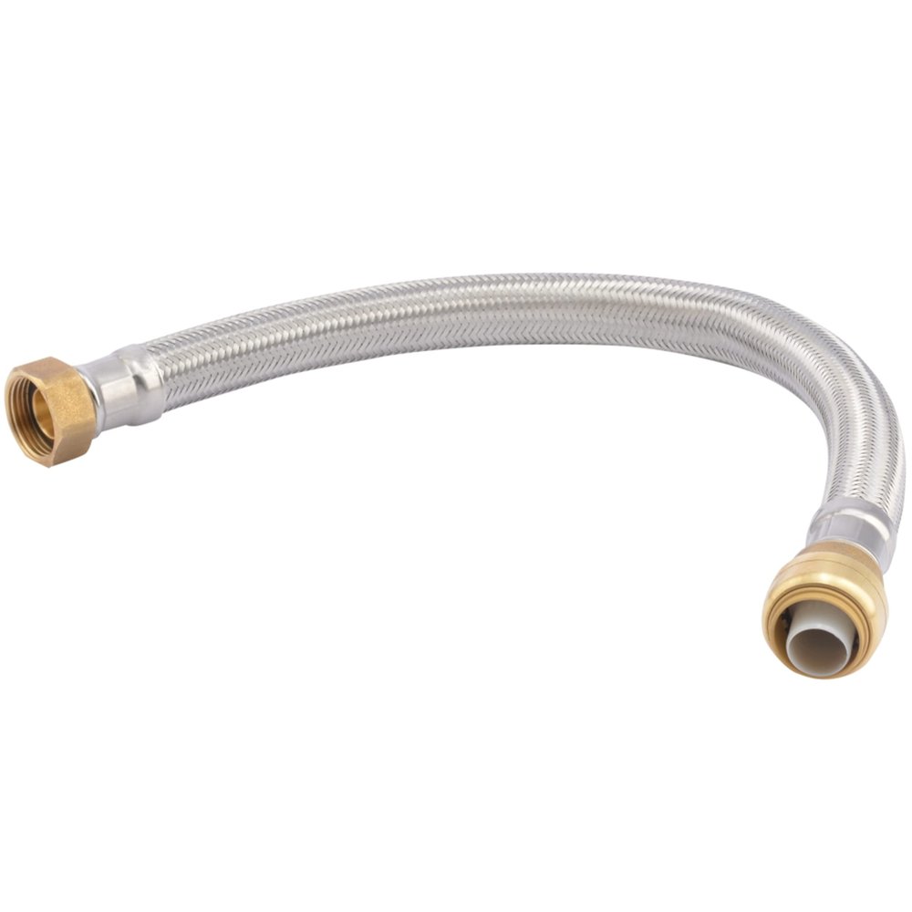 SharkBite 3/4 Inch x 3/4 Inch FIP x 18 Inch Stainless Steel Braided Flexible Water Heater Connector, Push To Connect Brass Plumbing Fitting, PEX Pipe, Copper, CPVC, PE-RT, HDPE, U3088FLEX18LF