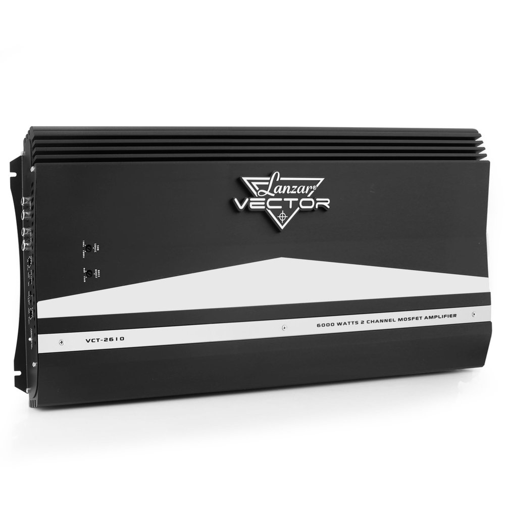 2-Channel High Power MOSFET Amplifier - Slim 6000 Watt Bridgeable Mono Stereo 2 Channel Car Audio Amplifier w/Crossover Frequency and Bass Boost Control, RCA Input and Line Output - Lanzar VCT2610