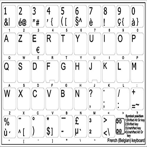 4Keyboard Belgian French Non-Transparent Keyboard Sticker ON White Background for Desktop, Laptop and Notebook