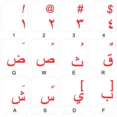Arabic New Keyboard Labels with RED Lettering Transparent Background for Desktop, Laptop and Notebook
