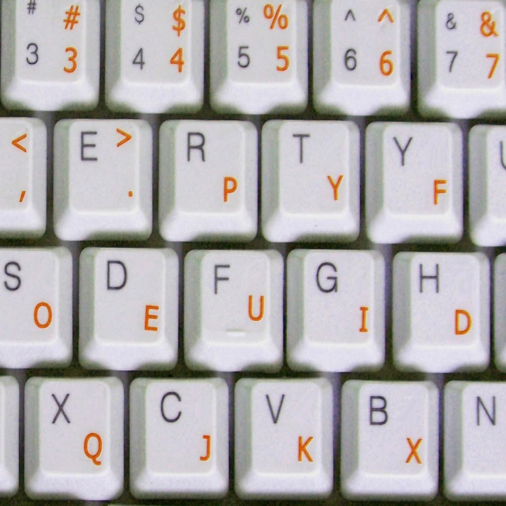 Dvorak Simplified Transparent Keyboard Stickers (Orange)