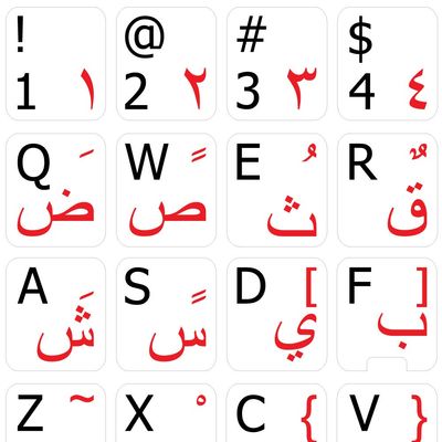 Arabic-English Non-Transparent Keyboard Labels for Desktop, Laptop and Notebook ON White Background