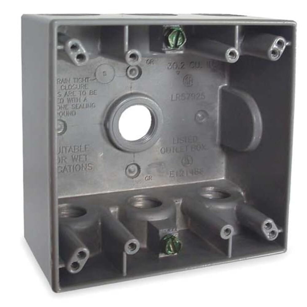 2-Gang Weatherproof Box, Seven 1/2 in. Threaded Outlets, Gray