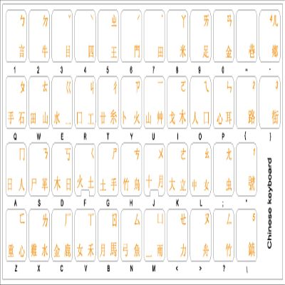 Chinese Keyboard Stickers with Orange Lettering ON Transparent Background for Desktop, Laptop and Notebook