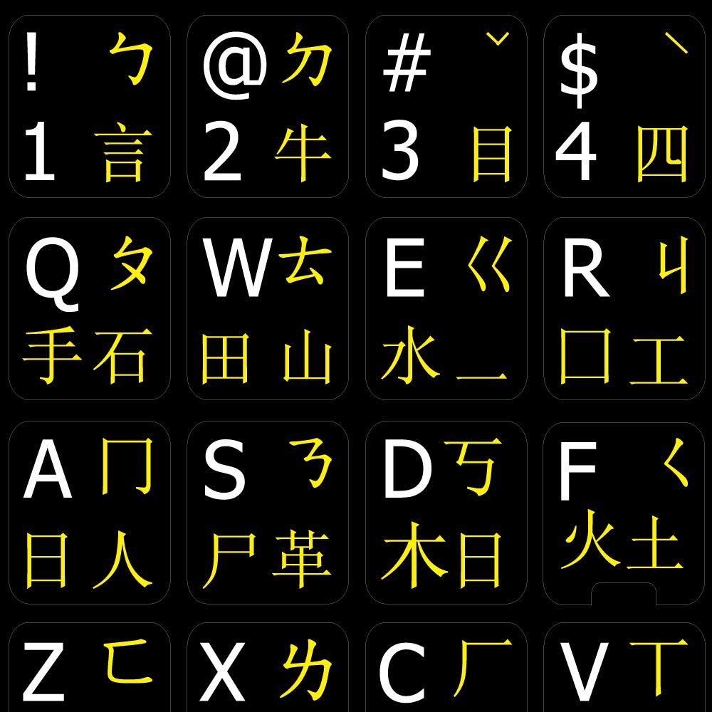 Chinese-English ON Black Background Non-Transparent Keyboard Sticker for Desktop, Laptop and Notebook
